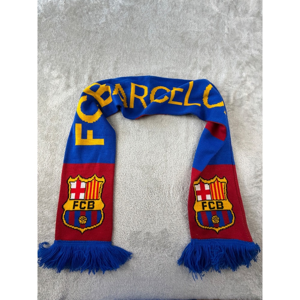 FC Barcelona Scarf Mens OS Blue Red Soccer Fan Fringed Knit FCB Official Product